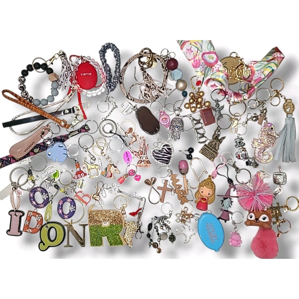 Collectible Keychains -Lot of 60 -Mixed Assortment –Vintage to Modern -Girl Lot